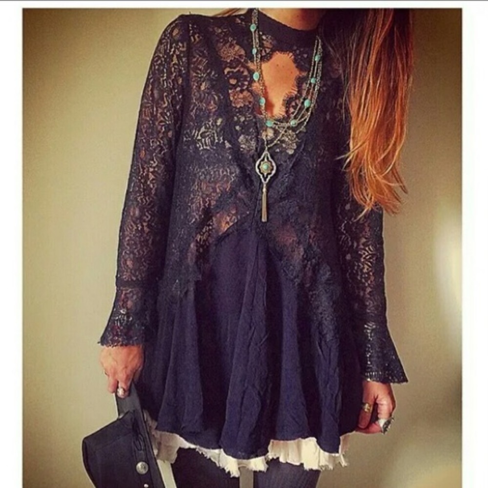 Free People Black Lace Tunic